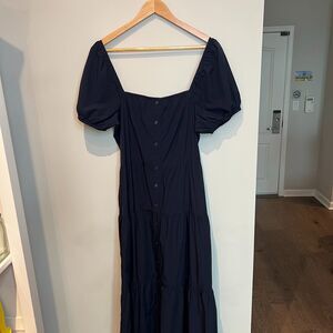 Time and Tru Short Peasant Sleeve Maxi Dress Size XL Navy Blue